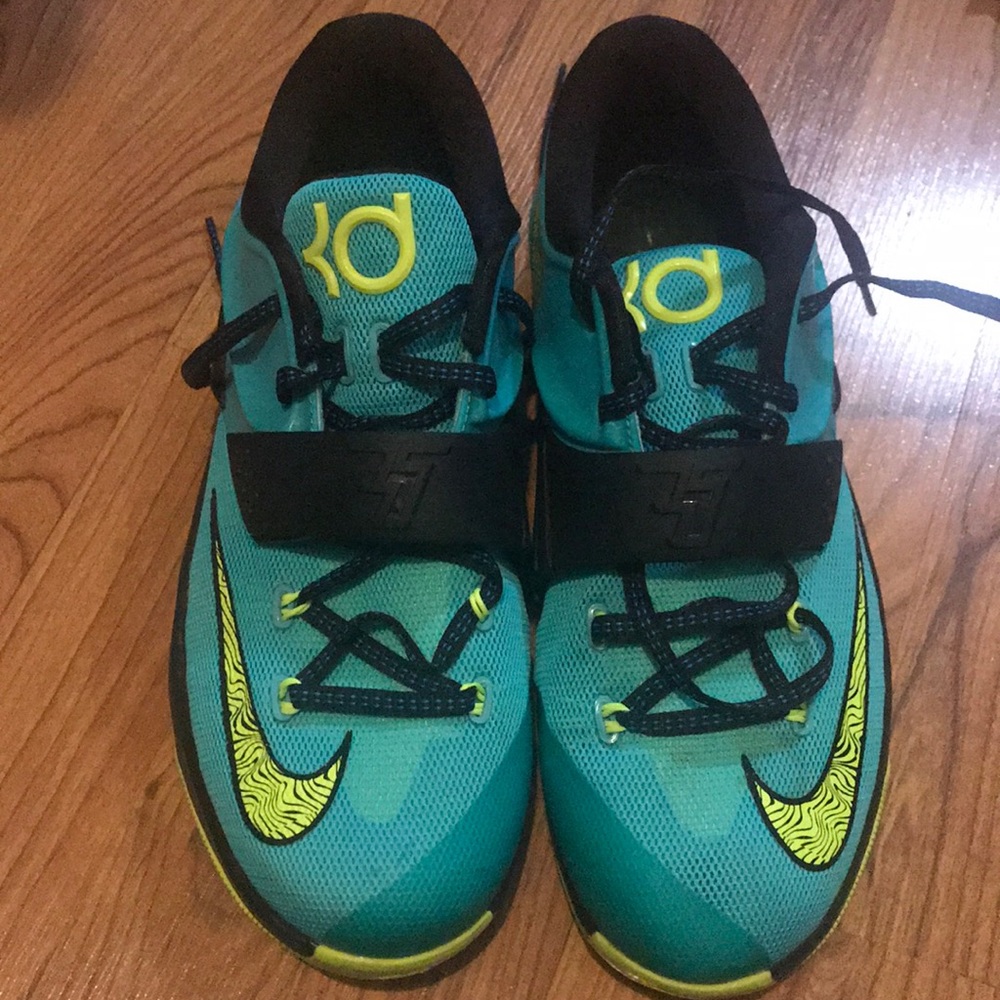 Teal and yellow Kevin Durant sneakers